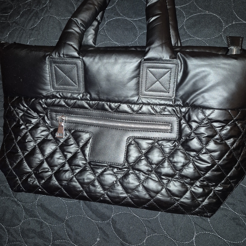 Quilted Black Puffer Tote Bag